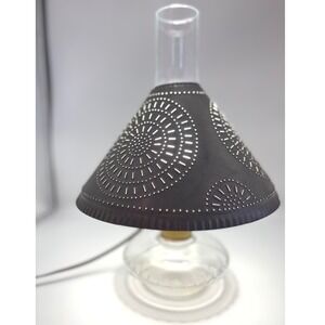 Electric Oil Lamp Vintage Style Tin Punch Shade Rustic Farmhouse Accent Light